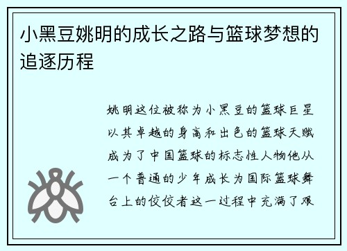 小黑豆姚明的成长之路与篮球梦想的追逐历程